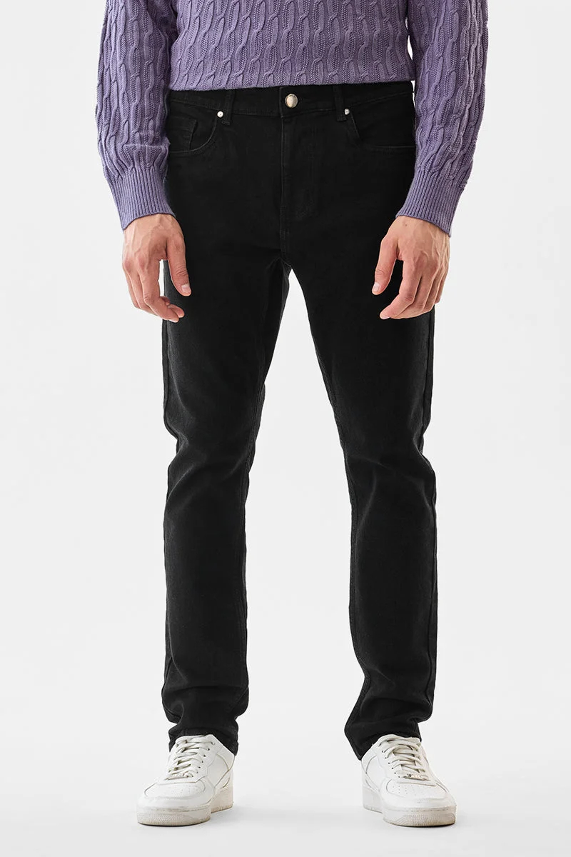 Snitch Black Tapered Slim Fit Jeans for Men | Best Price UAE